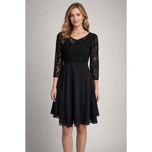 A.J. Bari VTG Black Velvet Burnout Mesh Dress Whimsigoth Dark Romantic Women's 8